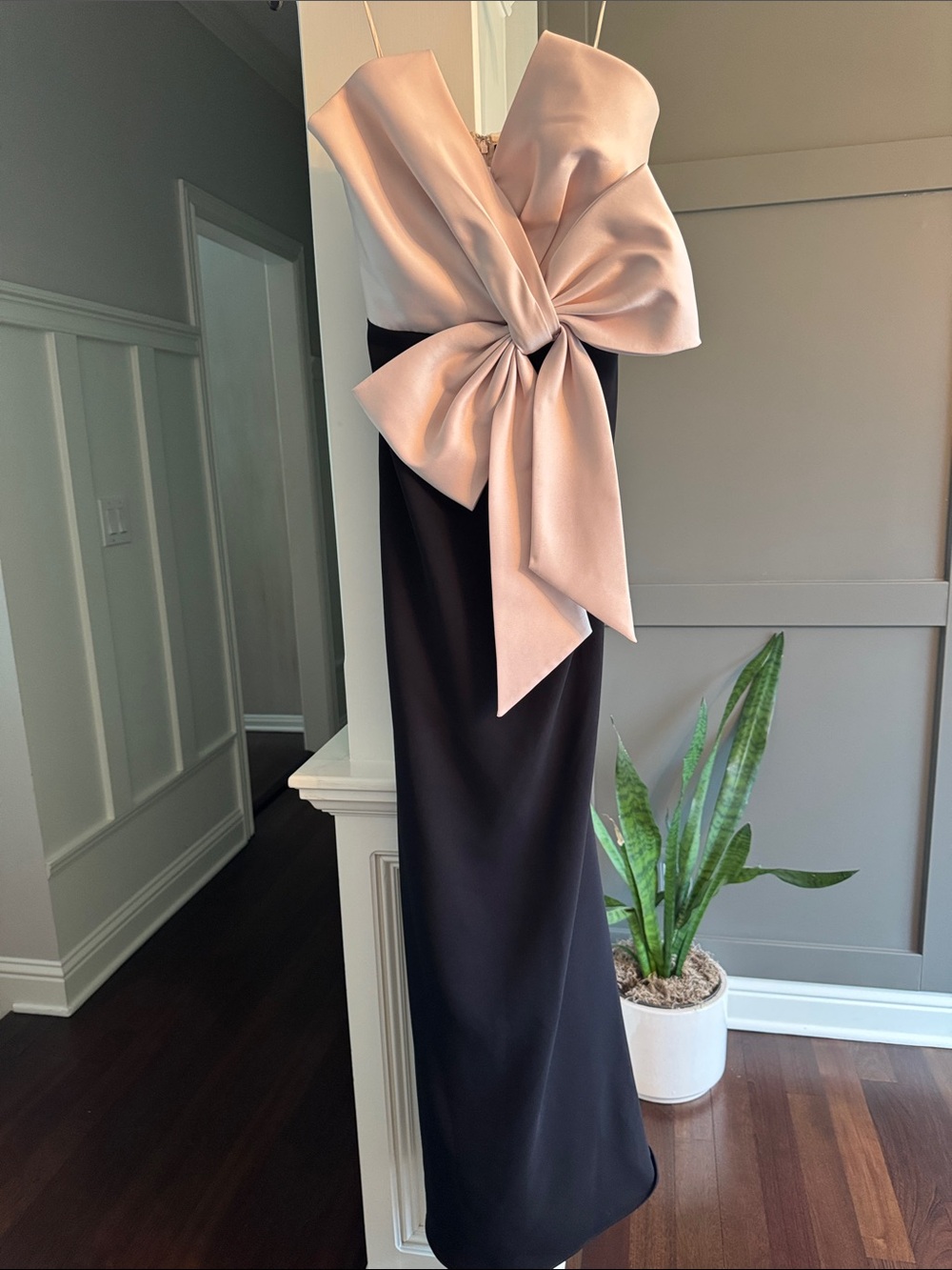 Badgley Mischka Blush & Black Bow Combo Dress - Picture 11 of 14
